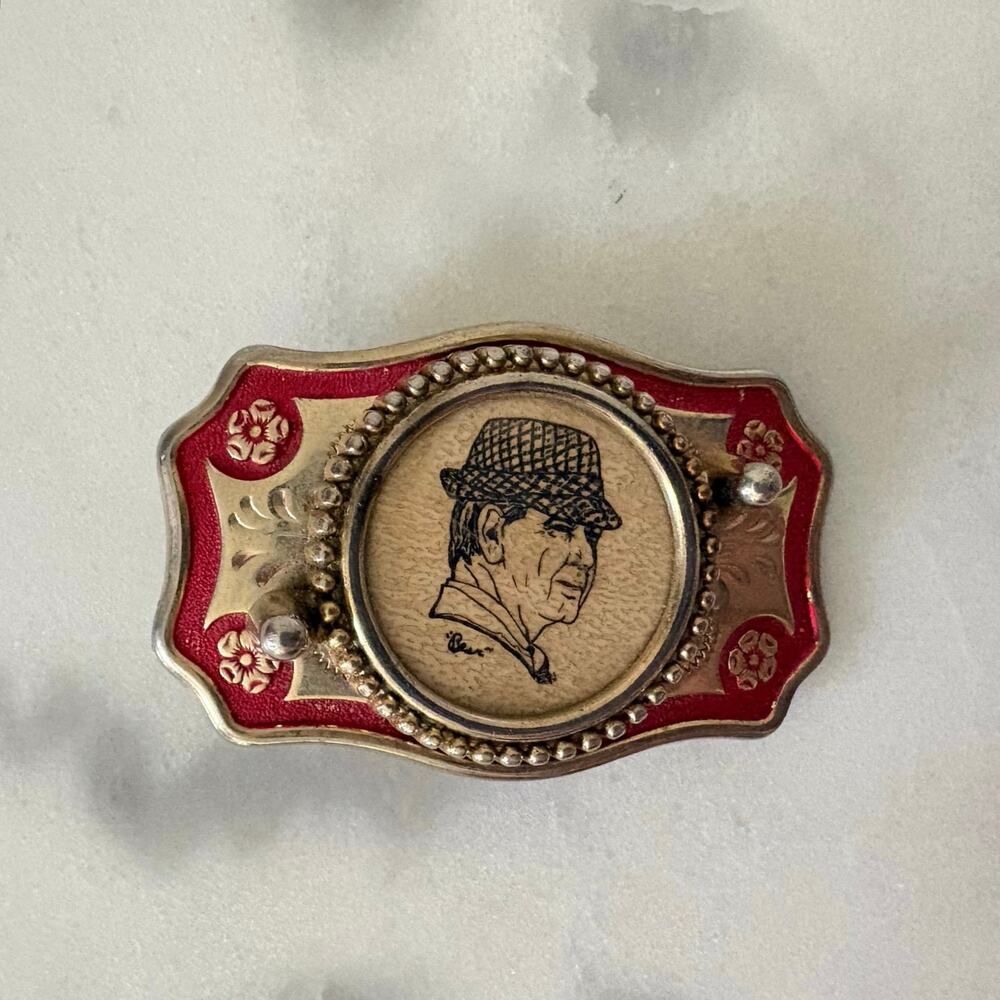 Vintage Bear Bryant Alabama Crimson Tide Coach Belt Buckle Red Enamel Football